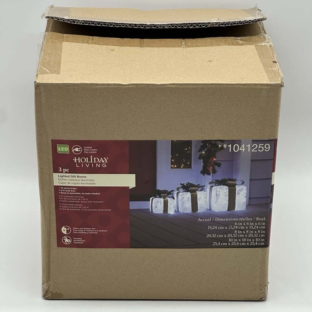 Holiday Living 3 Piece LED Lighted Gift Boxes Set Light Up Christmas Decoration